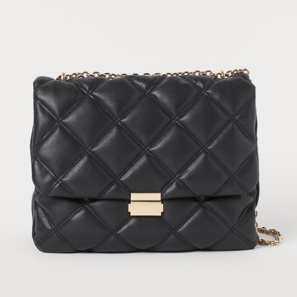 H&M Golden Chain Quilted Black Shoulder Bag Purse